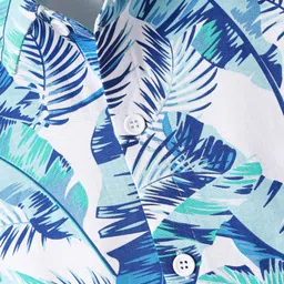 OLLINGTON ST. 100% Cotton Sinker Knit Half Sleeves Shirt With Tropical Print - White image 4