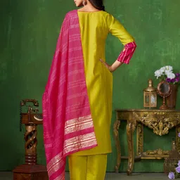 Sangria Silk Blend Straight Embroidered Kurta Pant With Dupatta Set image 4