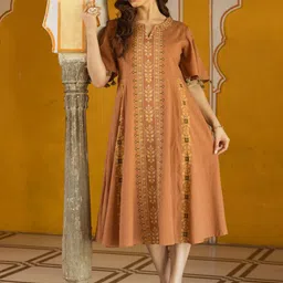 Aadews Women Embroidered Cotton V-Neck Ethnic Dresses-image-17