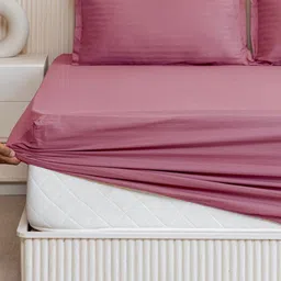 WEAVE AND DECOR Maroon Striped 300 TC King Bedsheet with 2 Pillow Covers image 2