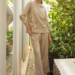 Aura By Sanskrutihomes Embroidered Pure Cotton Top & Trousers Co-Ord Set-image-91