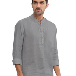 AMRIT TOP WEAR Selection Of 2 Mandarin Collar Roll-Up Sleeves Cotton Straight Short Kurtas image 4