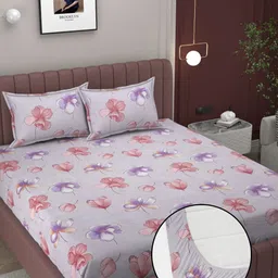 BELVOSTUM Purple & Peach-Coloured 250 TC Microfiber King Bedsheet Set 1.98 m x 1.83 m-picture-31