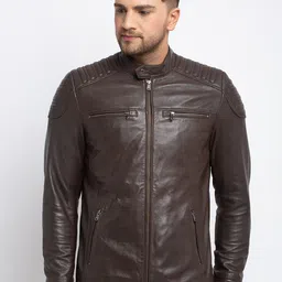 Teakwood Leathers Men Brown Solid Lightweight Biker Jacket image 1