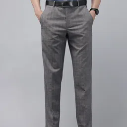 Park Avenue Men Checked Slim Fit Formal Trousers-image-56