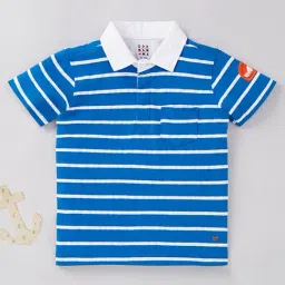 Ed-a-Mamma Kids Blue & White Striped Polo T-Shirt-image-11
