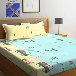 Klotthe Printed Yellow 210 TC Cotton Blend Double 2 Bed Sheets with 4 Pillow Covers-picture-16