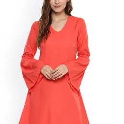 Harpa Women Coral Solid A-Line Dress-image-38