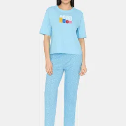 Zivame Blue Printed T-Shirt With Pyjamas-image-59