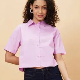Globus Lilac Cotton Regular Fit Cropped Shirt-image-43