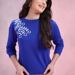 DressBerry Embroidered Round Neck Long Sleeves Pullover-image-3