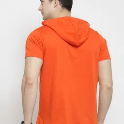Kalt Men Orange Solid Hood T-shirt image 4