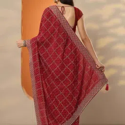 Libas Red Printed Saree With Unstitched Blouse image 2