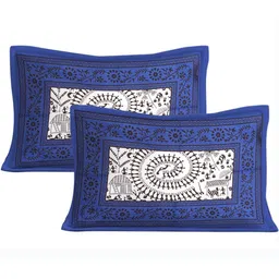 KD PRINTS Blue & White Ethnic Motifs 180 TC King Bedsheet with 2 Pillow Covers image 3