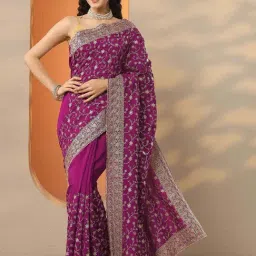 Libas Magenta Embroidered Saree With Unstitched Blouse-picture-22