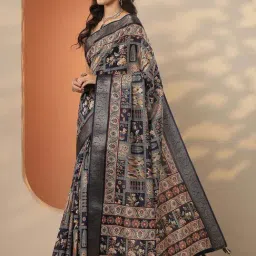 Libas Navy Blue Printed Saree With Unstitched Blouse-picture-33