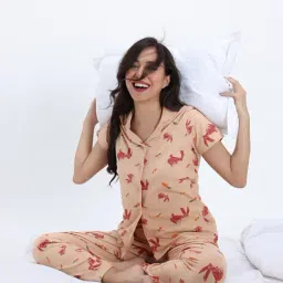 Zivame Pink Relaxed Fit Printed Night Suit image 4