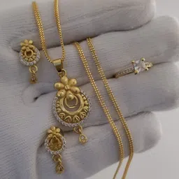 OM KRISHIV COLLECTION Women Gold Plated Necklace and Ring with Earring Set image 1