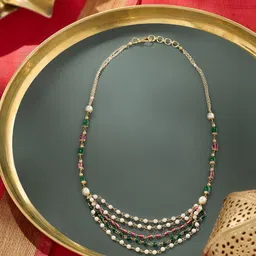AMI Gold-Plated Beaded Layered Necklace-image-20