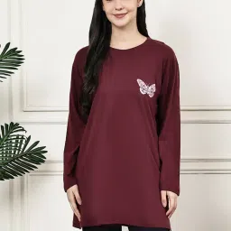Kanvin Women Maroon Long T-Shirt with Slit-picture-15
