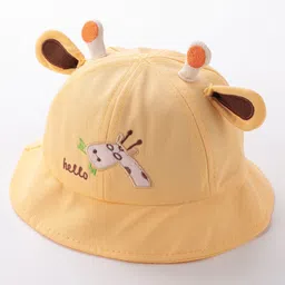Babyhug Hello Giraffe Embroidered Bucket Hat Yellow - Diameter 17 cm-image-46
