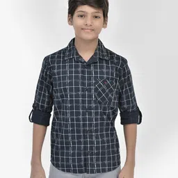 CRIMSOUNE CLUB Full Sleeves Checked Shirt - Navy Blue-picture-21