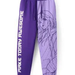 Pine Kids Cotton Blend Knit Full Length Lounge Pants with Text Print - Violet & Lavender-picture-23