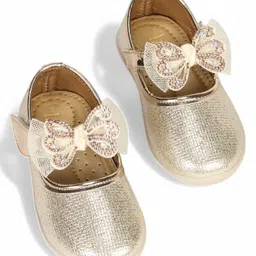 Lil Lollipop Bow Applique Detailed & Rhinestones Embellished With Velcro Closure Mary Jane Ballerinas - Gold-picture-28