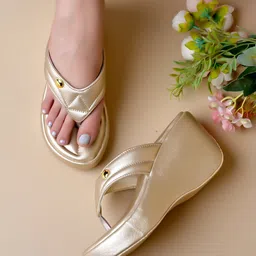 Shoetopia Colour Blocked Platform Heel Sandals - Golden-picture-24