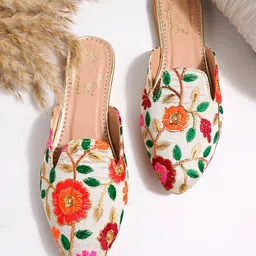 Shoetopia Floral Embroidered Slip On Mules - Multi Colour-picture-42