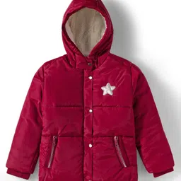 Babyhug Woven Full Sleeves Hooded Coat with Glittery Star Print - Maroon-picture-10