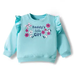 Doodle Poodle 100% Cotton Knit Light Weight Full Sleeves Sweatshirt With Floral Print - Light Blue image 1