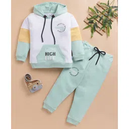 TOONYPORT Cotton Blend Knit Full Sleeves Colour Blocked Winter Hooded Sweatshirt With Pant Set - Light Green-picture-18