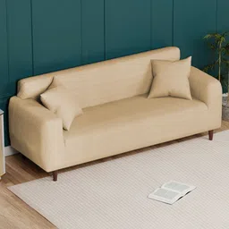 Myntra Elegant Homes Cream-Coloured 3 Piece Sofa Cover With Arms image 3