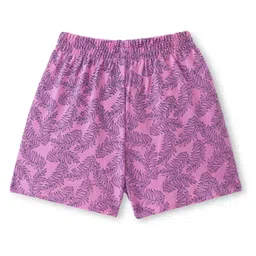 Evimo Single Jersey Knit Above Knee Length Shorts with Leaves Print - Pink image 2