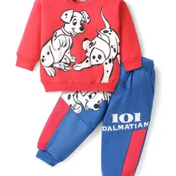 Babyhug Disney Terry Knit Full Sleeves T-Shirt & Jogger Pant Set with 101 Dalmatians Graphic & Quilt Detailing - Red & Blue image 2