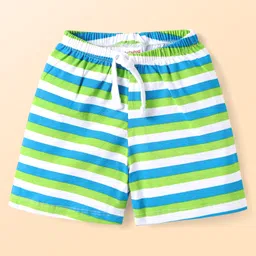 Babyhug Single Jersey Knit Shorts with Stripes Star & Text Print Pack of 3 - Limegreen & Light Blue image 2