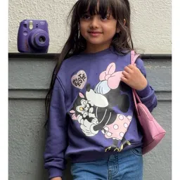 Nap Chief Cotton Blend Knit Disney Mickey Mouse & Friends Featuring Full Sleeves Minnie Mouse Printed Light Winter Sweatshirt - Skipper Blue image 3