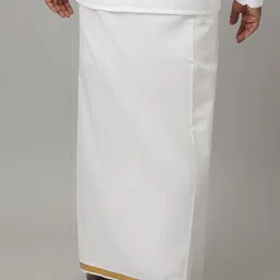 Viveagham Men Pack of 2 Single Layer Dhotis with Zari Border image 4