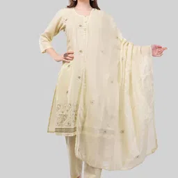 EELIKA Women Floral Embroidered Cotton Kurta with Trousers & Dupatta-picture-10