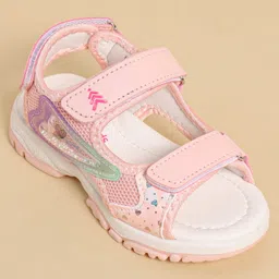 Pine Kids Sandals with Velcro Closure & Hearts Print - Pink image 3