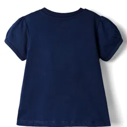 Babyhug Cotton Knit Half Sleeves Night Suit With Fox & Floral Print - Navy Blue image 3