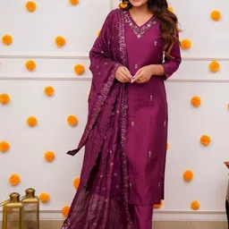 PREMNAD Women Ethnic Motifs Embroidered Kurta with Trousers & Dupatta-picture-24