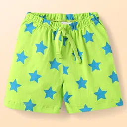 Babyhug Single Jersey Knit Shorts with Stripes Star & Text Print Pack of 3 - Limegreen & Light Blue image 4