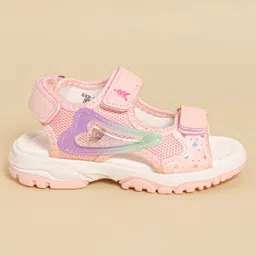 Pine Kids Sandals with Velcro Closure & Hearts Print - Pink image 4