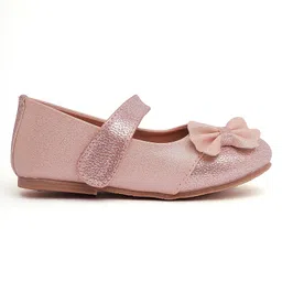 Mine Sole Bow Applique Detailed & Foil Printed With Velcro Closure Mary Jane Ballerinas - Pink image 5