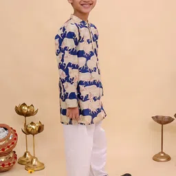 LITTLE GINNIE Boys Navy Blue Cow Printed Regular Pure Cotton Kurta with Pyjamas image 5