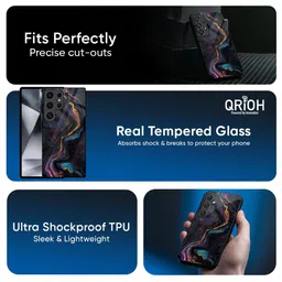 QRIOH Abstract Printed Lightweight Silicone Samsung Galaxy S23 Ultra 5G Glass Back Case image 3