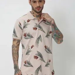 Mufti Lilac Slim Fit Floral Print Cotton Polo T-Shirt-picture-13