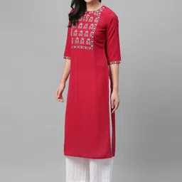 Libas Women Maroon & White Embroidered Straight Kurta image 2